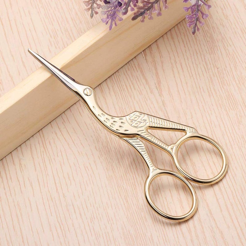 Acronde 2PCS Vintage Stork Shape Sewing Scissors Stainless Steel Tailor Scissors Sharp Sewing Shears for Embroidery, Craft, Art Work & Everyday Use (Gold) - Image 2